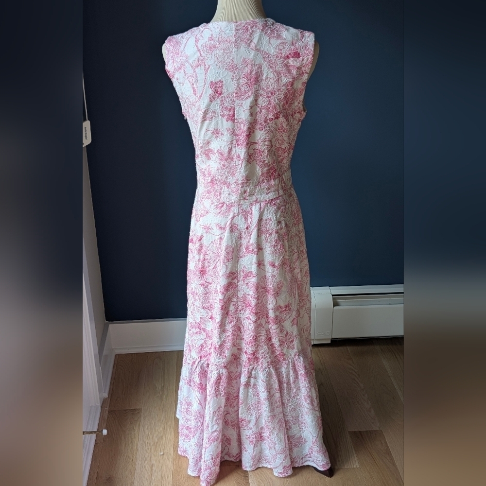 Printed Eyelet Ruffled Faux-Wrap Dress | Charter Club Sz 8 - Picture 3 of 9